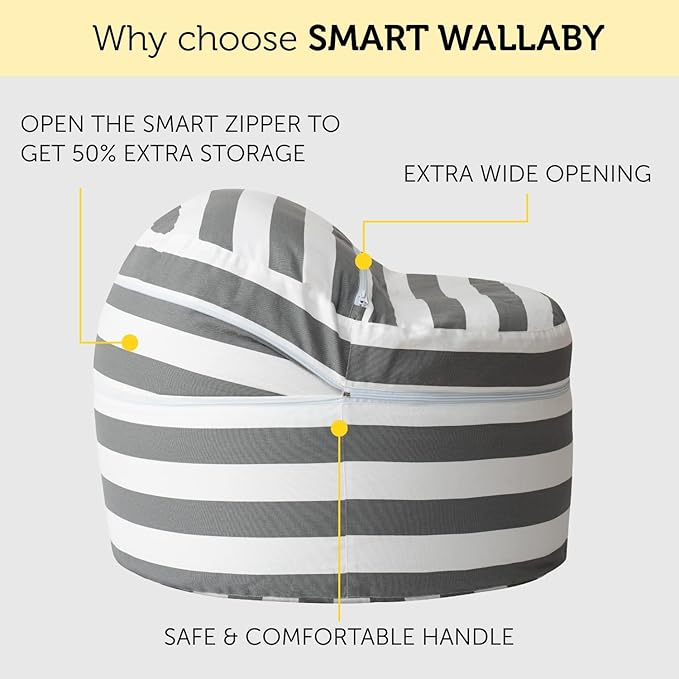 2 Sizes in 1 Stuffed Animal Storage Bean Bag Chair Cover for Kids & Adults | Washable XL Stuffie Seat | 100% Cotton | Pouf Organizer for Plush Toys, Linens, Quilts & Pillows | Royal Grey