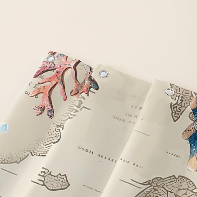 AILONEN Sea Turtle Shower Curtain, Retro World Map Voyage Coast Ocean Bath Curtain,Sea Turtle Bathroom Curtain Decor,Boys Adults Polyester Waterproof 72" W*96" H Shower Curtain (12 Hooks)
