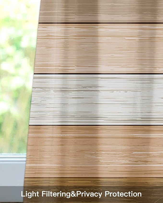 Farmhouse Kitchen Curtains Summer Fall Valances for Windows ,Brown Beach Fall Rod Pocket Country Window Treatment for Kitchen/Living Room/Bedroom/ Bathroom,42" X 18" -1 Panel, Rustic Barn Wood Texture