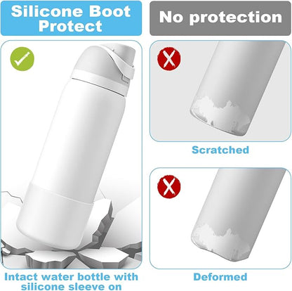 2PCS Silicone Water Bottle Boot for Owala 24oz 32oz 40oz, Anti-Slip Protective Sleeve Bottom Bumper Protector for FreeSip, Twist, and Flip Stainless Steel Water Bottles