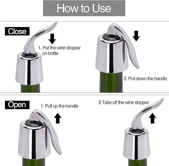 6Pcs Plastic Wine Stoppers, Reusable Wine Bottle Stopper with Silicone Seal, Wine Saver and Decorative Bottle Sealer, Beverage and Wine to Keep Fresh (Silver）