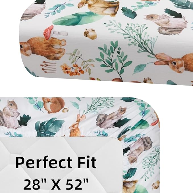 4 Pack Woodland Forest Animals Wood Neutral Unisex Fitted Baby Crib Sheets Set for Baby Boys or Girls (Raccoon, 52 * 28)