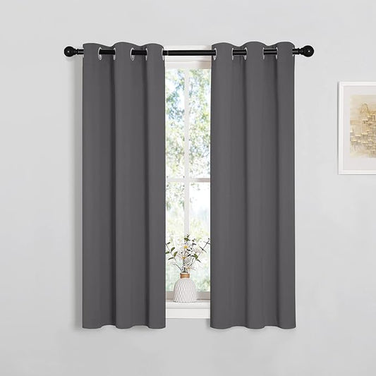 NICETOWN Grey Blackout Curtain Panels for Bedroom, 2 Panels, W29 x L40 inches, Grey, Thermal Insulated Grommet Top Blackout Kitchen Draperies and Drapes