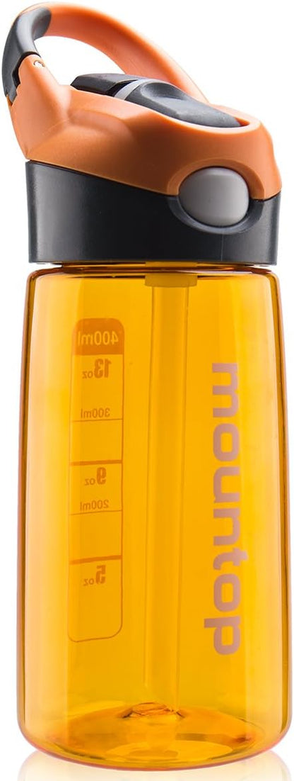 mountop Kids Water Bottle with Silicone Straw and Handle, Easy Use for Girls and Boys, BPA-free Water Bottle for Kids 14oz 400ml