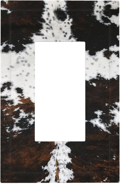 Western Farm Highland Cow Cowhide 1 Gang Rocker Light Switch Plate Single Decora Outlet Wall Plate Cover Faceplate Decorative Switchplate GFCI for Farmhouse Bathroom Living Room Bedroom Decorate