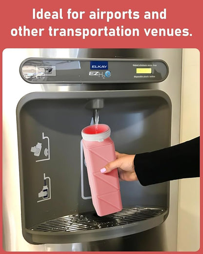 Opard Collapsible Water Bottles 21 Oz - BPA Free, Leak Proof, Foldable Silicone Collapse Water Bottle with Straw, Easy to Compact and Expandable, Travel Essentials Accessories