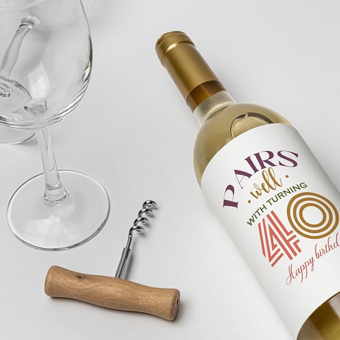 8 Pcs 40th Birthday Gifts for Women Men Wine Labels, Happy 40th Birthday Party Decorations Woman Man Wine Bottle Stickers, 40 Year Old Bbirthday Gifts for Women, 40th Wine Bottle Labels