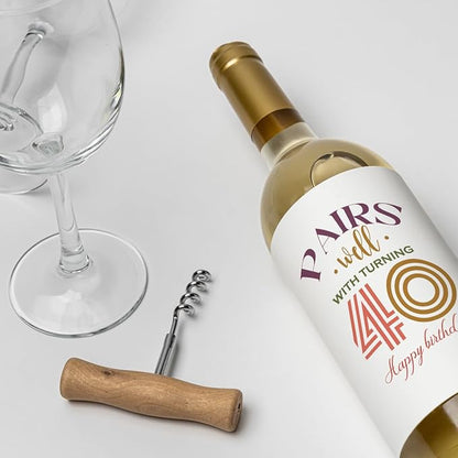 8 Pcs 40th Birthday Gifts for Women Men Wine Labels, Happy 40th Birthday Party Decorations Woman Man Wine Bottle Stickers, 40 Year Old Bbirthday Gifts for Women, 40th Wine Bottle Labels