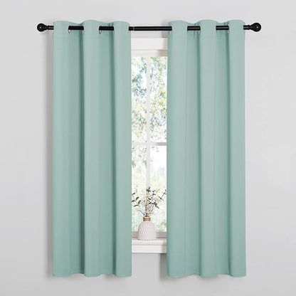 NICETOWN Kitchen Curtain Panels Blackout Draperies, Thermal Insulated Solid Grommet Blackout Curtains/Drapes (Aqua, One Pair, 34 by 63-Inch)