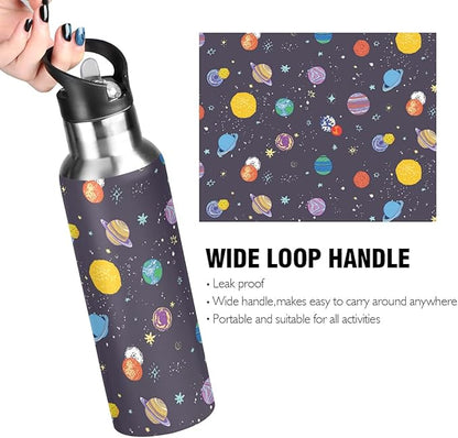 MNSRUU Insulated Water Bottle with Straw, Rainbow and Unicorns Stainless Steel Flasks for Sports Cycling Hiking School