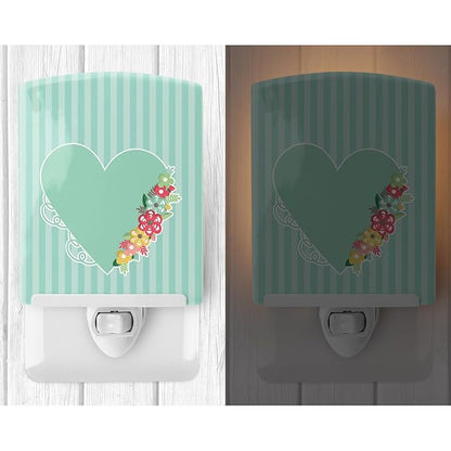 Caroline's Treasures BB8773CNL Heart and Flowers #2 Ceramic Night Light Compact, UL-Certified, Ideal for Bedroom, Bathroom, Nursery, Hallway, Kitchen, 6x4x3, Multicolor