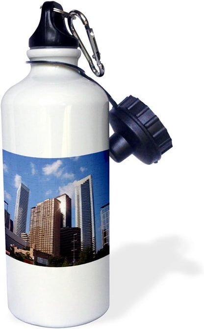3dRose Houston Downtown During The Day with Textured Background, Texas, Photo-Sports Water Bottle, 21oz , 21 oz, Multicolor