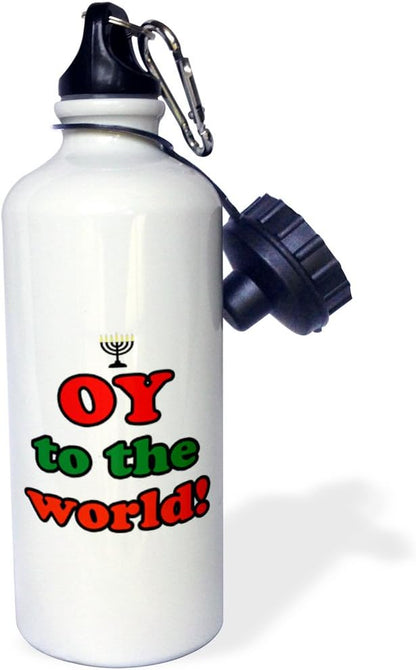 3dRose Oy To The World Sports Water Bottle, 21 oz, White