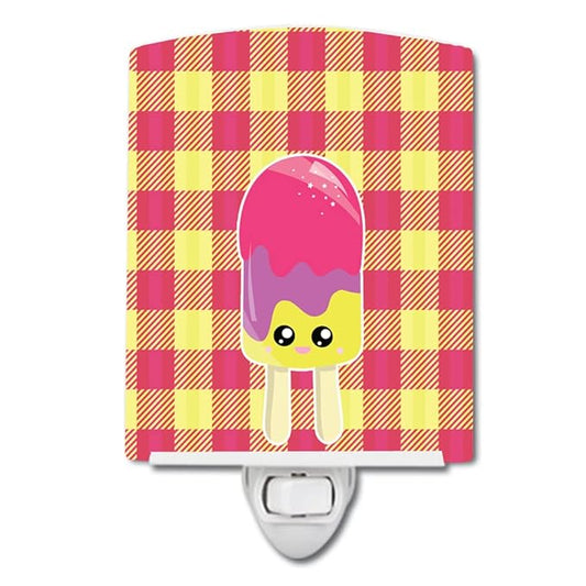 Caroline's Treasures BB7068CNL Ice Pop Popcicle Face Gingham Ceramic Night Light Compact, UL-Certified, Ideal for Bedroom, Bathroom, Nursery, Hallway, Kitchen, 6x4x3, Multicolor
