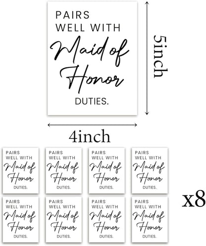 8 Pcs Maid of Honor Wine Labels, Bridesmaid Proposal Gifts, Wedding Engagement Gift for Maid of Honor Bridesmaid Wine Label, Pairs Well with Maid of Honor Duties Wine Bottle Stickers Labels