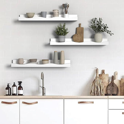 AZSKY Floating Bookshelf for Kids, Picture Ledge Shelf for Wall Decor and Storage 16 Inches Nursery Book Shelves Set 3, Baby Book Shelf for Kids Room Decor(White)