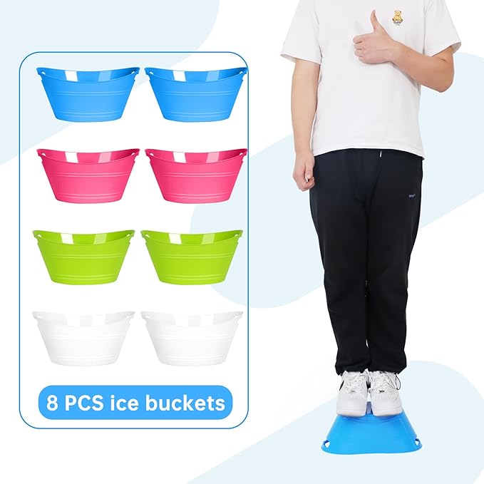 8Pcs Ice Bucket, Plastic Ice Buckets for Parties, Drink Buckets with Handles Beverage Buckets Oval Storage Plastic Tub for Wine Beer Champagne Bottles, 4.3Liter (Thickened version-2)