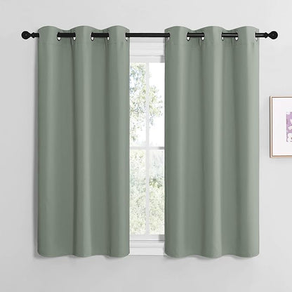 NICETOWN Greyish Green Room Darkening Curtains for Kitchen, Window Treatment Thermal Insulated Solid Grommet Room Darkening Curtains/Drapes for Bedroom (Set of 2, 42 inches Wide by 50 inches Long)