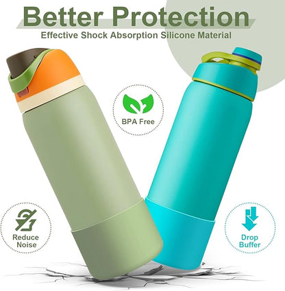 2PCS Silicone Water Bottle Boot for Owala 24oz 32oz 40oz, Anti-Slip Protective Sleeve Bottom Bumper Protector for FreeSip, Twist, and Flip Stainless Steel Water Bottles