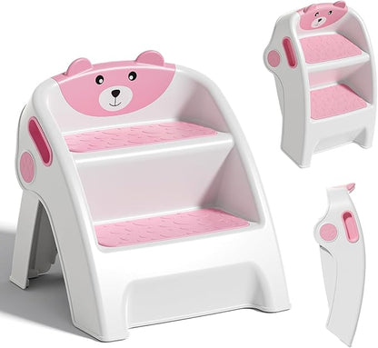 Toddler Step Stool for Bathroom Sink and Potty Training Durable Anti-Slip,Anti-Tip A-Frame,10-Second Assembly, 2-Step Potty Stool with Wide Steps,CPC Certified for Safe and Kids Easy Hand Washing