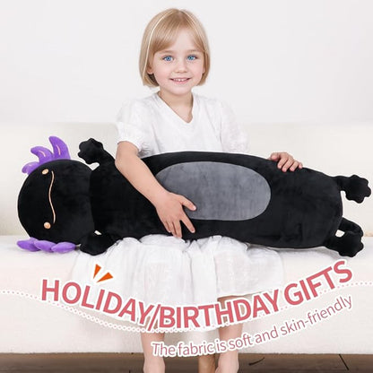 36" Giant Black Axolotl Stuffed Animal, Cute Soft Long Axolotl Plush Body Squishy Pillow Big Plushies Toy, Gift for Kids, Boys, Halloween, Christmas, Thanksgiving, Birthdays