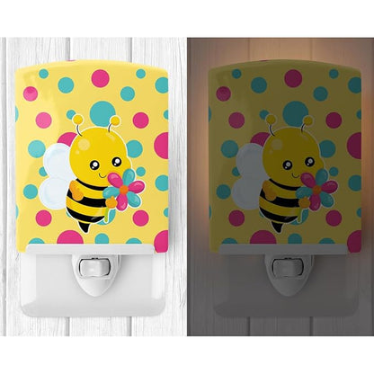 Caroline's Treasures BB7097CNL Bee with Flower Ceramic Night Light Compact, UL-Certified, Ideal for Bedroom, Bathroom, Nursery, Hallway, Kitchen, 6x4x3, Multicolor