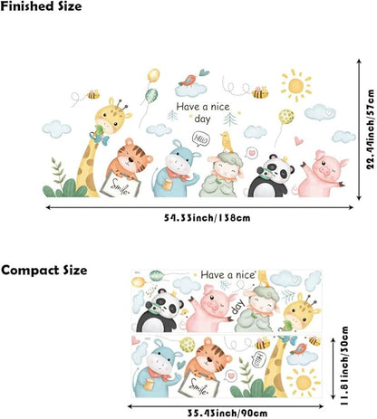 Cartoon Animals Wall Decals Animals Wall Stickers Watercolor Cloud Wall Decals Cute Balloon Animal Wall Stickers for Nursery Kids Room Playroom Decor