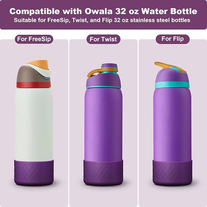 2PCS Silicone Water Bottle Boot for Owala 24oz 32oz 40oz, Anti-Slip Protective Sleeve Bottom Bumper Protector for FreeSip, Twist, and Flip Stainless Steel Water Bottles