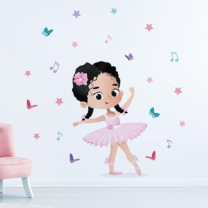 Ballerina Wall Decal Dark Hair Braids Stickers for Girls Bedroom - Rooms and Stickers
