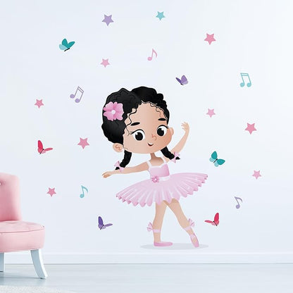 Ballerina Wall Decal Dark Hair Braids Stickers for Girls Bedroom - Rooms and Stickers