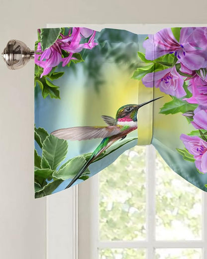 Pink Flowers Blackout Tie Up Valance Curtains for Kitchen Windows Hummingbird Window Toppers Balloon Shades for Living Room/Bathroom/Bedroom,1 Panel,42" X 12"