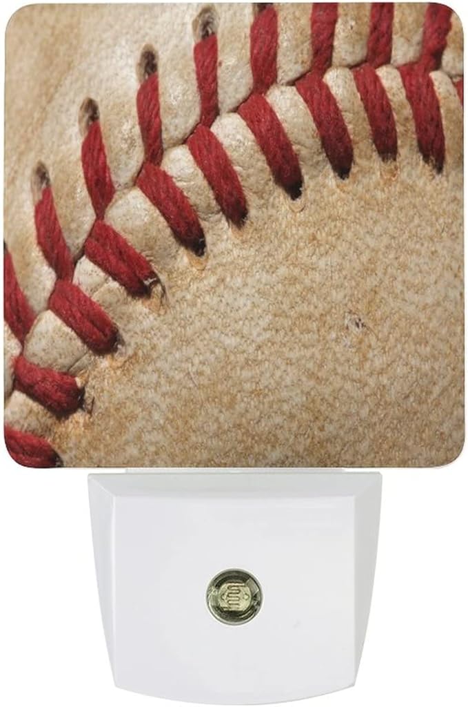 LED Night Lights Lamp with Dusk to Dawn Sensor, Close Up of A Baseball Threads Night Lamp, Night Lights Plug Into Wall for Kids Room, Bedroom, Bathroom, Kitchen, Hallway