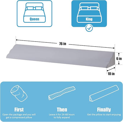 King Bed Wedge Pillow for Headboard, Foam Pillow Wedge for Headboard Gap, Mattress Bed Gap Filler King, Triangle Pillow Wedge, Anti-slip Bed Crack Pillow Space Filler King (76"×10"×6") Grey