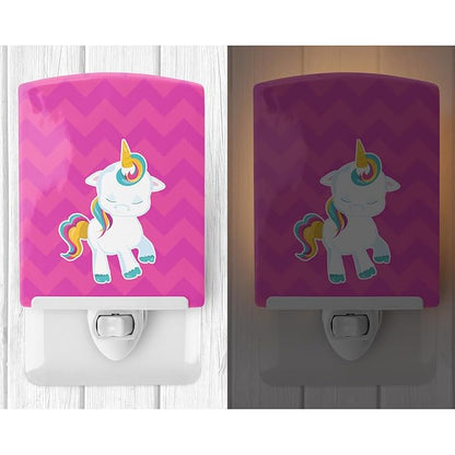 Caroline's Treasures BB6809CNL Pink Chevron Unicorn Ceramic Night Light Compact, UL-Certified, Ideal for Bedroom, Bathroom, Nursery, Hallway, Kitchen, 6x4x3, Multicolor