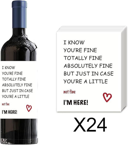 24Pcs Funny Encouragement Wine Bottle Label for Women Men, Thinking of You Wine Bottle Label for Husband Wife, Get Well Soon Wine Bottle Stickers, You’re Totally Fine I’m Here for You