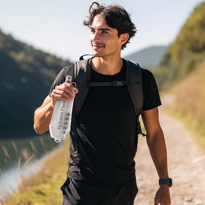 Transparent Frosted Texture Soft Flask, TPU Foldable Running Hydration Flask, for Hydration Packs/Running Vests-Running, Hiking, Cycling Folding Bottle-5 oz (150 ml)