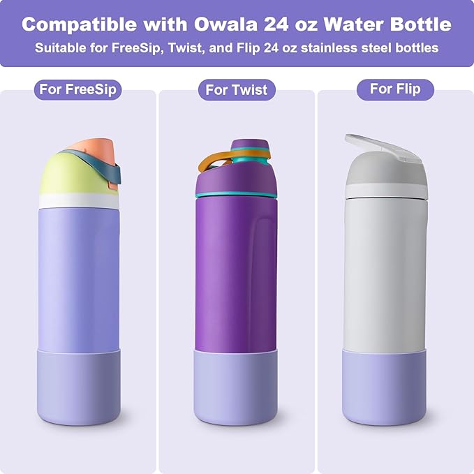 2PCS Silicone Water Bottle Boot for Owala 24oz 32oz 40oz, Anti-Slip Protective Sleeve Bottom Bumper Protector for FreeSip, Twist, and Flip Stainless Steel Water Bottles