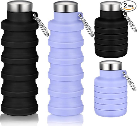 17oz Collapsible Water Bottles for Travel 500ml Reusable Foldable Silicone Water Bottle with Portable Buckle Silicone for Camping Hiking Sport