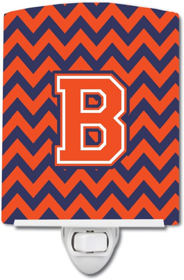 Caroline's Treasures CJ1042-BCNL Letter B Chevron Orange and Blue Ceramic Night Light Compact, UL-Certified, Ideal for Bedroom, Bathroom, Nursery, Hallway, Kitchen, 6x4x3, Multicolor
