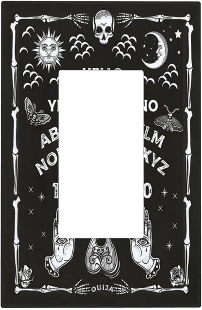 Black Witchy Skeleton Skull Gothic Sun Moon 1 Gang Rocker Novelty Light Switch Covers Decorative Unique Single Decora Outlet Wall Plate Faceplate Switchplate GFCI for Bedroom Decor