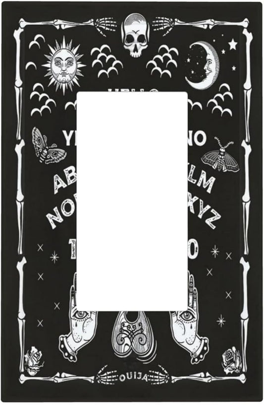 Black Witchy Skeleton Skull Gothic Sun Moon 1 Gang Rocker Novelty Light Switch Covers Decorative Unique Single Decora Outlet Wall Plate Faceplate Switchplate GFCI for Bedroom Decor