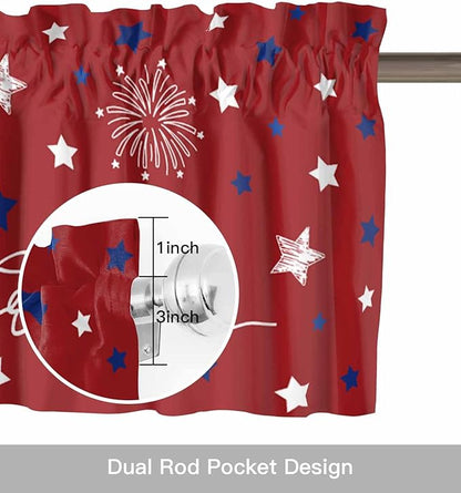Patriotic 4th of July Kitchen Curtains Valances for Windows Red White Blue Stars Freedom Rod Pocket Window Treatment for Kitchen /Living Room/Bedroom/ Bathroom, 60" X 18", Memorial Day Summer