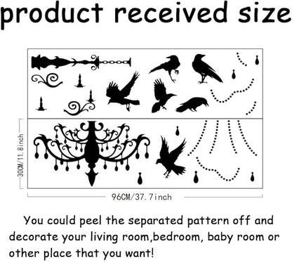 SUPERDANT Halloween Wall Stickers Gothic Chandelier Wall Decals Crow Wall Sticker Halloween Stickers for Kids Halloween Window Decoration for Halloween Party Decorations