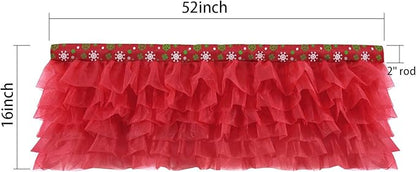 Red Valance Tulle Valance Curtains for Kitchen Girl Bedroom Windows Baby Living Room Nursery Door Bathroom Christmas Decorations 52" × 16"