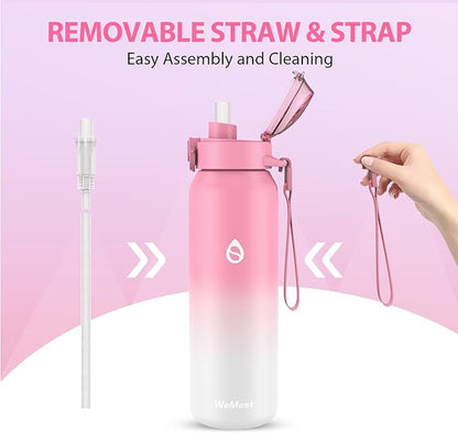 32oz Water Bottle with Removable Straw and Spout Lid Two Ways to Drink, 18/10 Stainless Steel Insulated Water Bottle, BPA-Free, Leak Proof, Double wall, for Sports, Gym