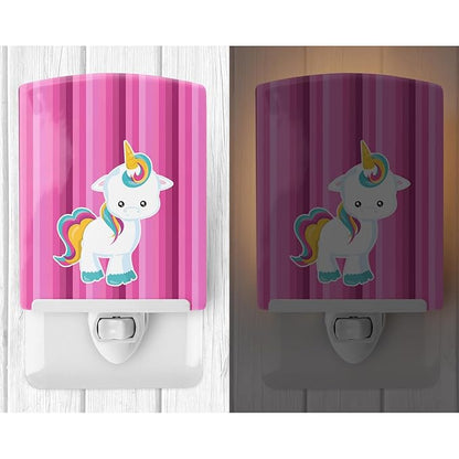 Caroline's Treasures BB6806CNL Pink Stripes Unicorn Ceramic Night Light Compact, UL-Certified, Ideal for Bedroom, Bathroom, Nursery, Hallway, Kitchen, 6x4x3, Multicolor
