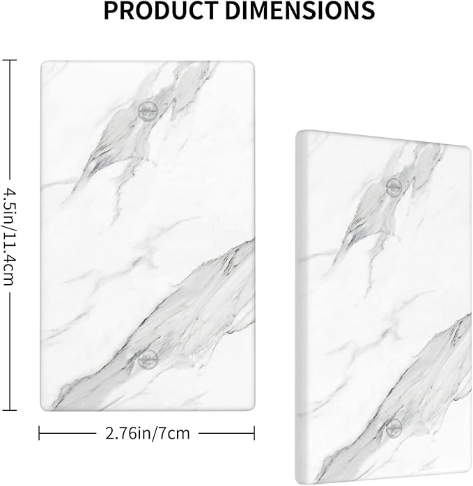 Marble Grey Wall Plate Decorative Light Switch Cover 1-Gang Single Blank Faceplate for Bathroom Kitchen Farmhouse Bedroom White
