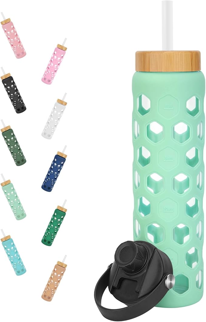 32oz Glass tumblers Water Bottles with Straw and 2 Lid