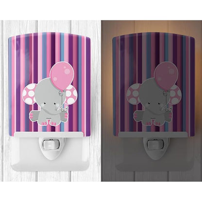 Caroline's Treasures BB6954CNL Elephant on Stripes Ceramic Night Light Compact, UL-Certified, Ideal for Bedroom, Bathroom, Nursery, Hallway, Kitchen, 6x4x3, Multicolor