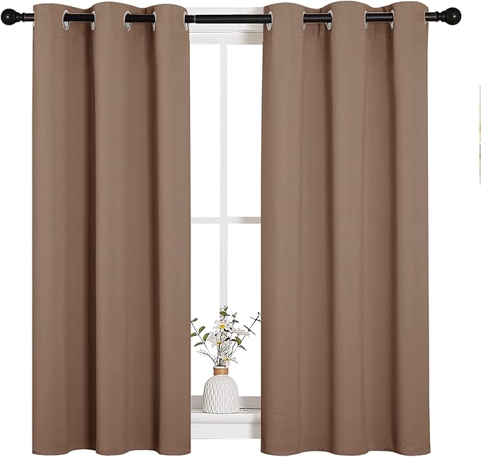 NICETOWN Blackout Window Curtains and Drapes for Kitchen, Window Treatment Thermal Insulated Solid Grommet Blackout Drapery Panels (Set of 2, 34 by 45 inches, Cappuccino)